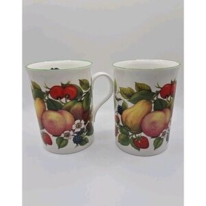 New Set Of 2 Papel Giftware Fine China Harvest Fruits Coffee Cocoa Tea 12oz Mugs